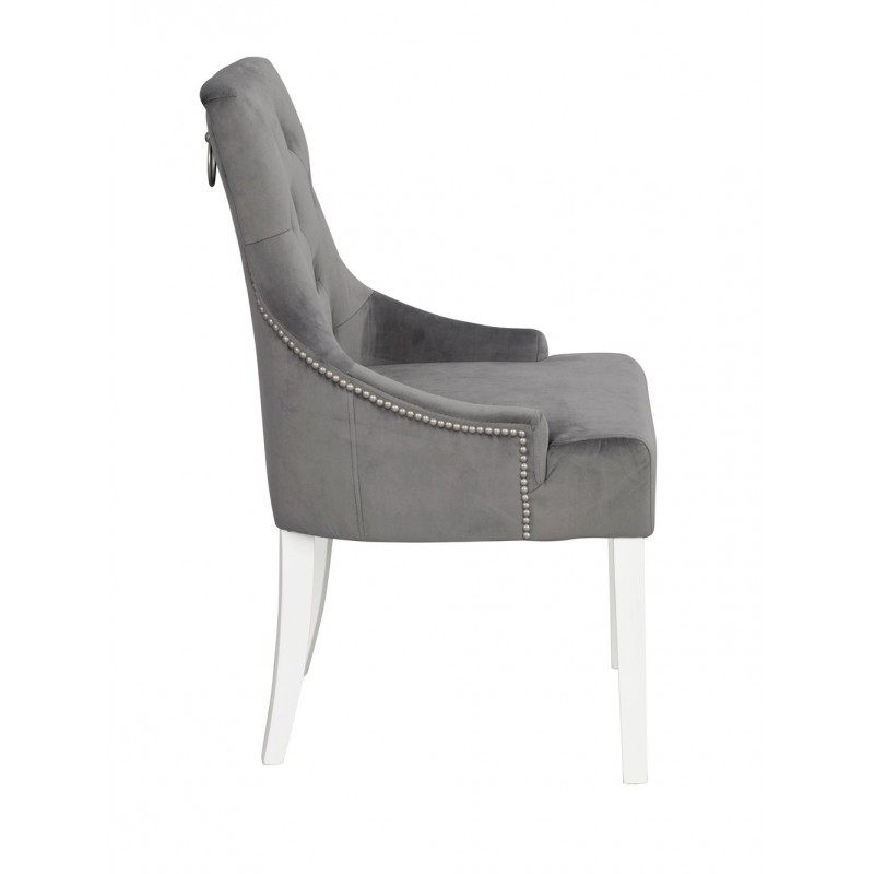 RO Stell Dining Chair Grey Plush/White